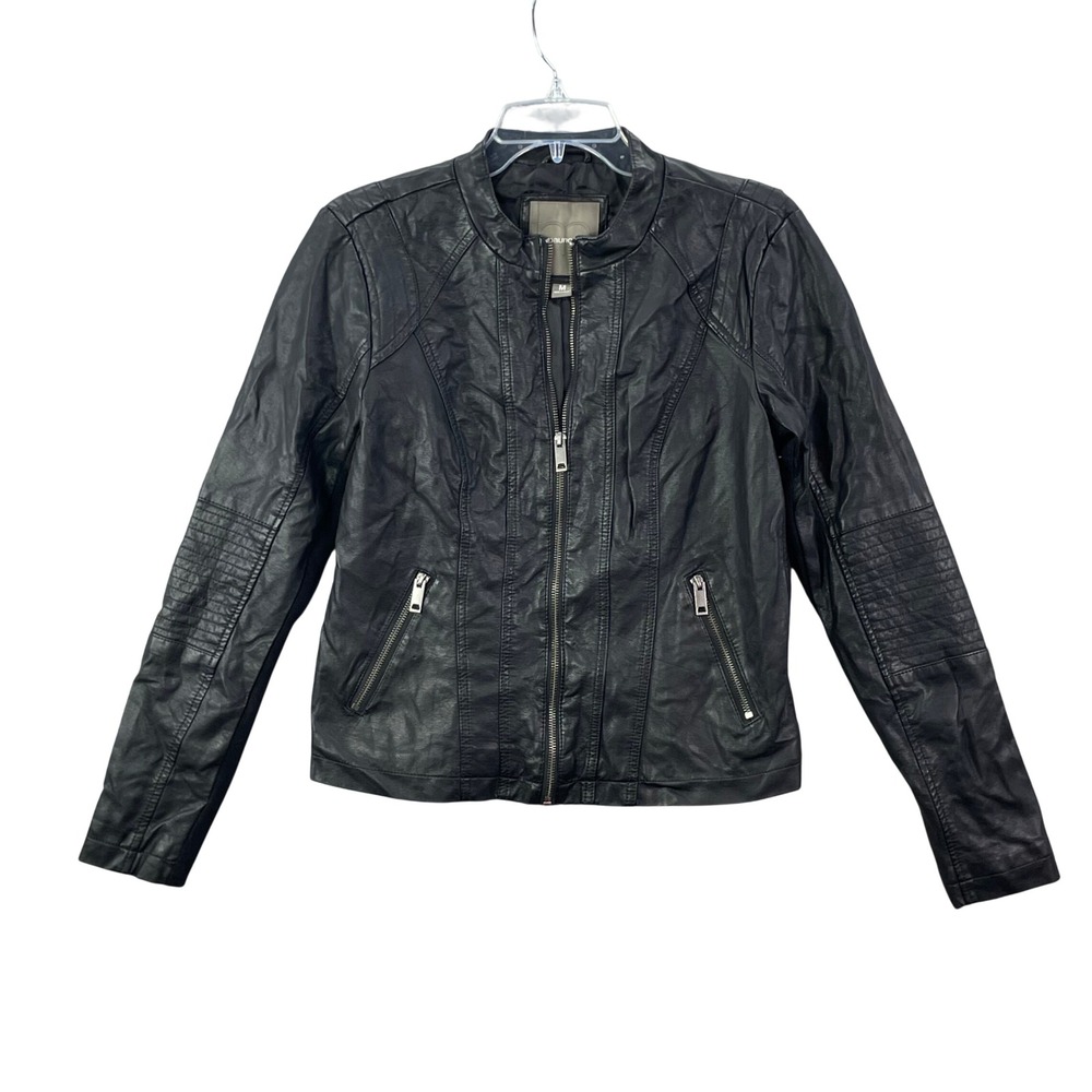 Maurices Moto Jacket Womens Medium Black Faux Leather Zip Ribbed Biker Skater